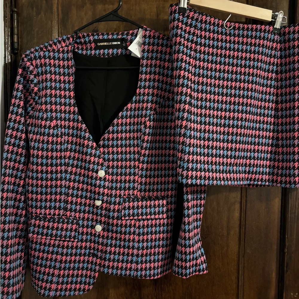 Pink and Black Houndstooth Blazer